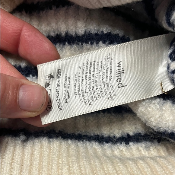 Wilfred Cream and‎ Navy Striped Crew Wool Neck Sweater - Picture 5 of 7